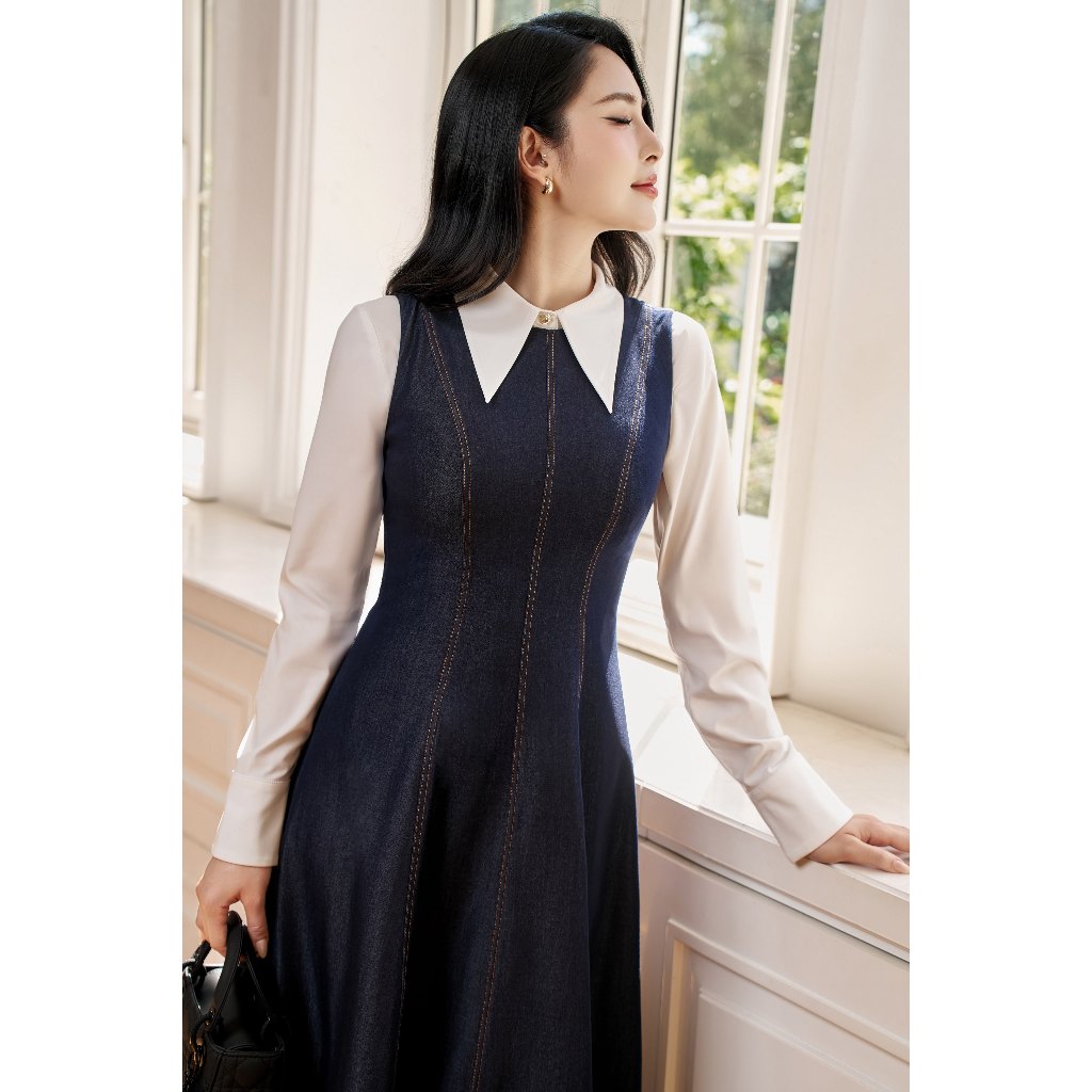 Đầm Denim sát nách ELLA DORA dáng xòe thoải mái thiết kế trẻ trung thanh lịch [D262]