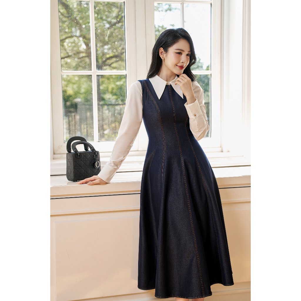 Đầm Denim sát nách ELLA DORA dáng xòe thoải mái thiết kế trẻ trung thanh lịch [D262]