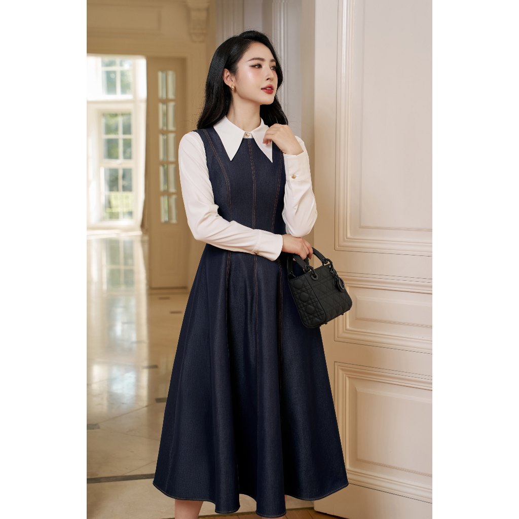 Đầm Denim sát nách ELLA DORA dáng xòe thoải mái thiết kế trẻ trung thanh lịch [D262]
