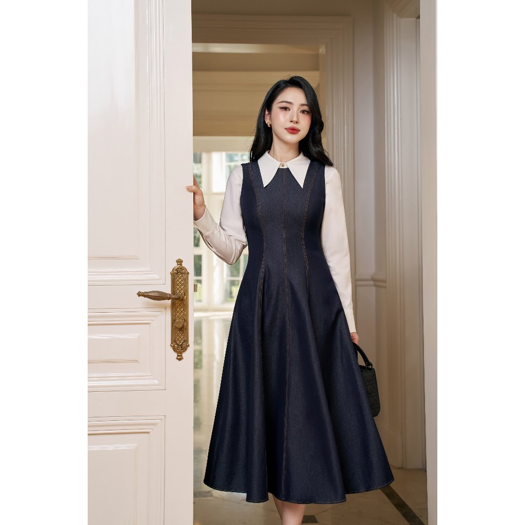 Đầm Denim sát nách ELLA DORA dáng xòe thoải mái thiết kế trẻ trung thanh lịch [D262]