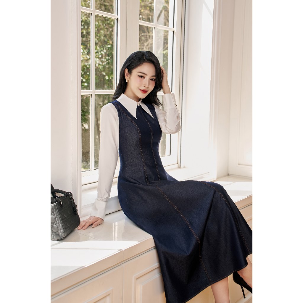 Đầm Denim sát nách ELLA DORA dáng xòe thoải mái thiết kế trẻ trung thanh lịch [D262]