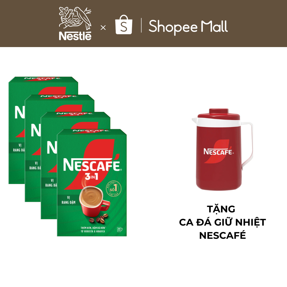 [Tặng Ca đá Nescafé] Combo 4 Hộp Cà phê Hòa tan NESCAFÉ VỊ RANG ĐẬM 20 gói Đậm Thơm Hoàn Hảo