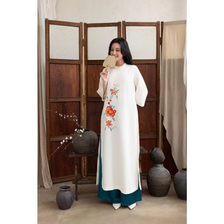 SWANLAKE | Áo Dài Cách Tân Nữ Phom Suông Cổ Trụ Tay Lỡ Chất Vải Lụa Dày Thêu Hoa Cao Cấp L13069
