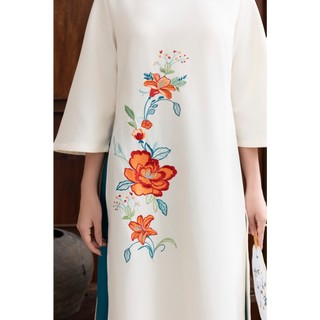 SWANLAKE | Áo Dài Cách Tân Nữ Phom Suông Cổ Trụ Tay Lỡ Chất Vải Lụa Dày Thêu Hoa Cao Cấp L13069