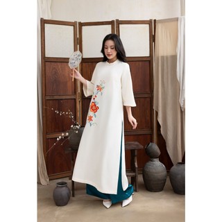 SWANLAKE | Áo Dài Cách Tân Nữ Phom Suông Cổ Trụ Tay Lỡ Chất Vải Lụa Dày Thêu Hoa Cao Cấp L13069