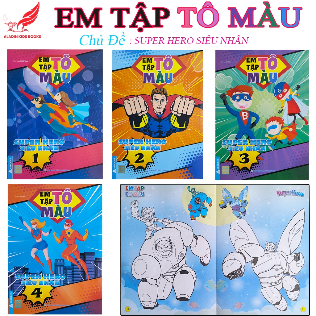 Sách-Bộ 4 Quyển Em Tập Tô Màu Chủ Đề Siêu Nhân – Super Hero – Sách Tô Màu Cho Bé Thiếu Nhi