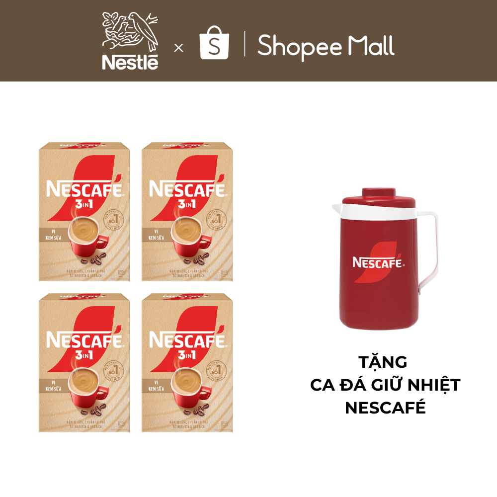 [Tặng Ca đá Nescafe] Combo 4 Hộp Cà phê hòa tan NESCAFÉ 3IN1 VỊ KEM SỮA 20 gói ĐẬM VỊ SỮA, CHUẨN CÀ PHÊ