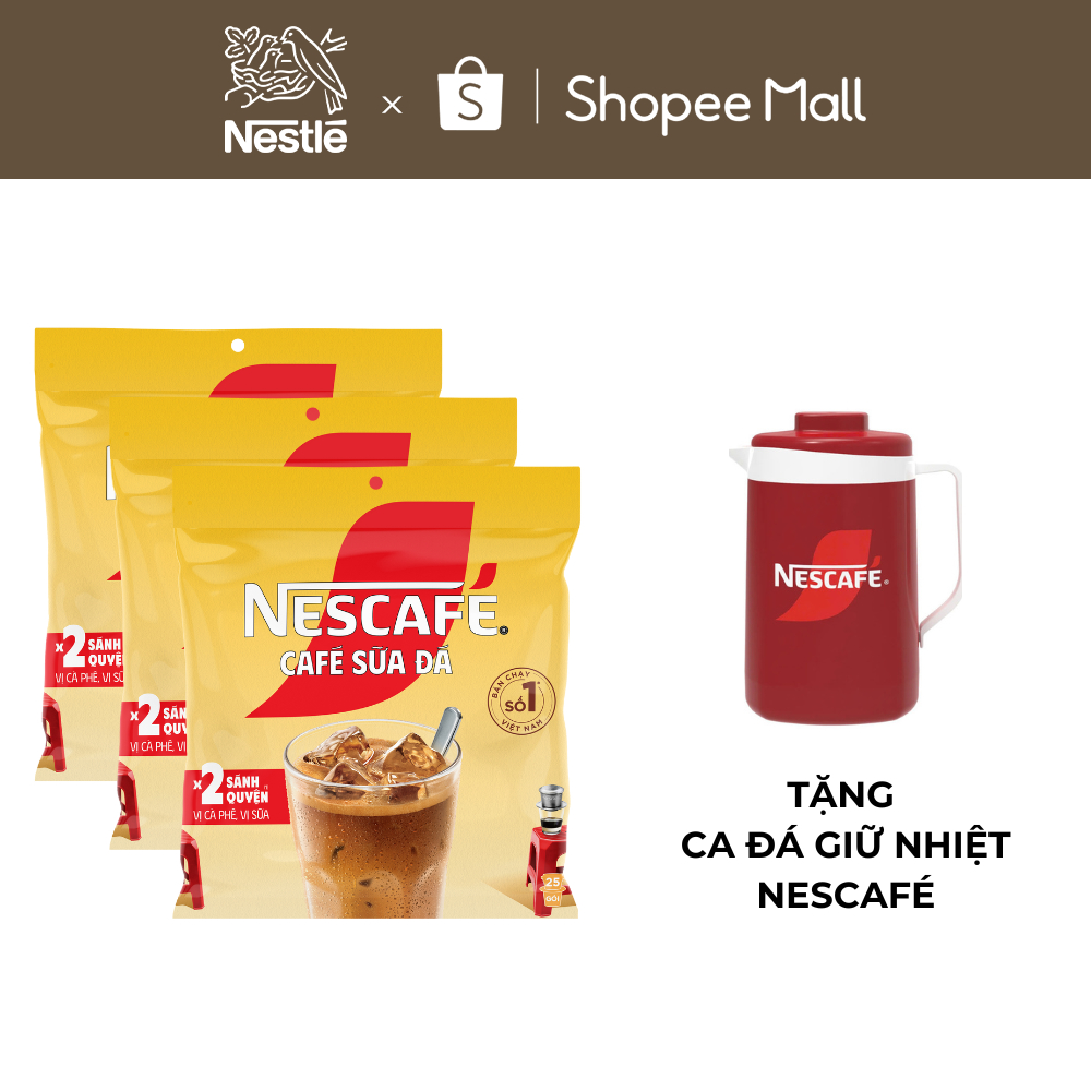 [Tặng Ca đá Nescafé] Combo 3 Bịch Cà phê Hòa tan NESCAFÉ CAFÉ SỮA ĐÁ 25 gói Nhân đôi sánh quyện
