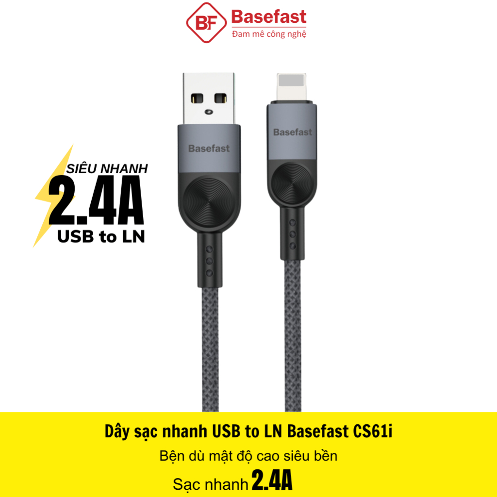 Dây sạc nhanh Basefast dùng cho Phone 8plus xs max 11 12 13 pro ... cáp sạc bọc dù loại siêu bền