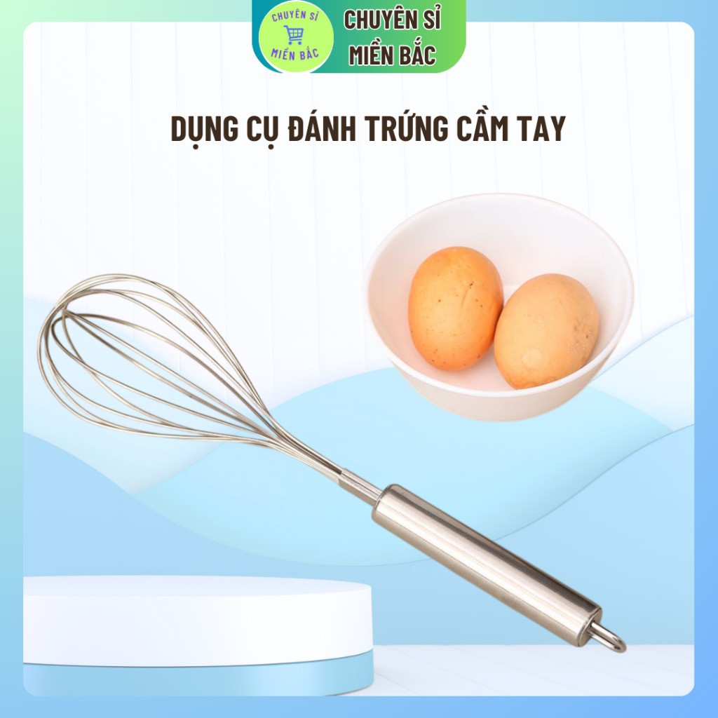 Dụng cụ đánh trứng cầm tay, Cây phới lồng tròn đánh trứng, khuấy trộn bột, đánh bông kem bơ bằng thép không gỉ inox