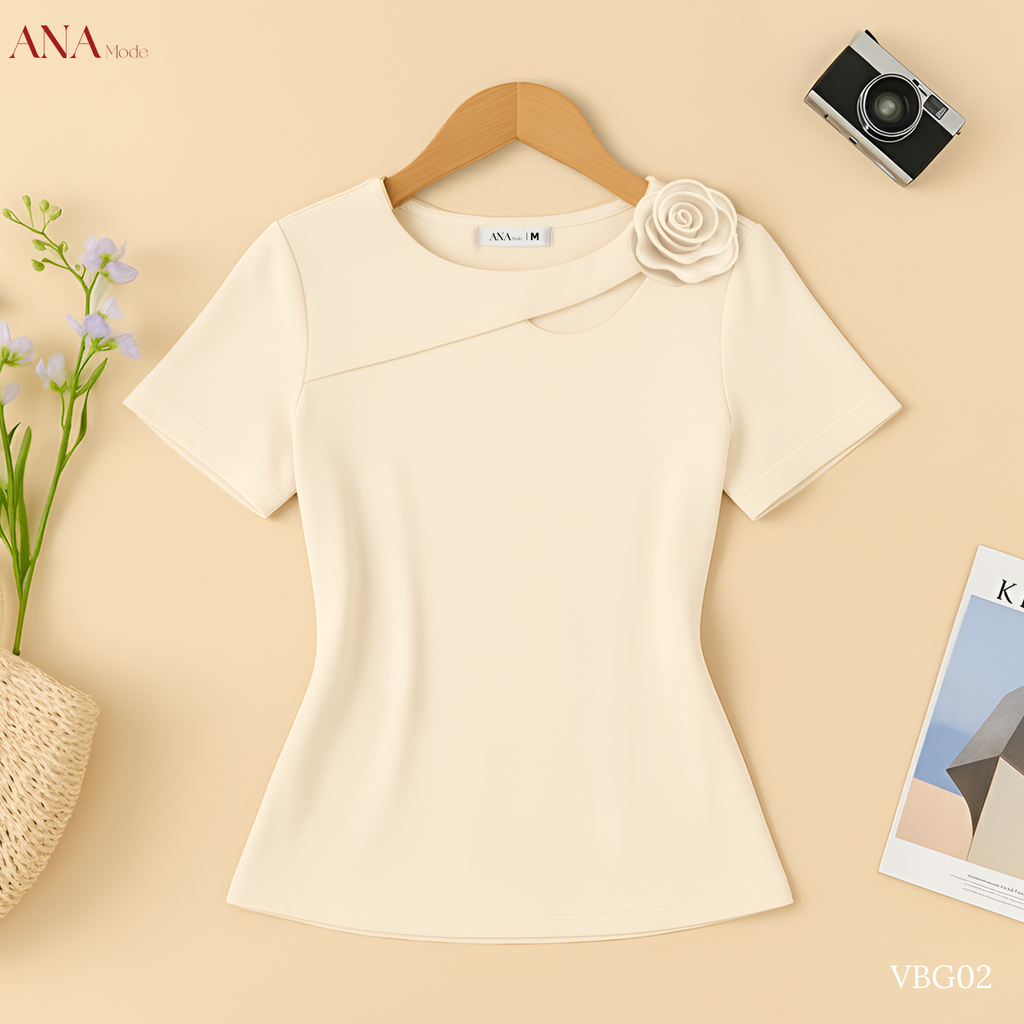 Áo Thun Đính Hoa Trung Niên ANA Mode Chất Liệu Cotton Thanh Lịch Đi Tiệc Quà Tặng Mẹ AT25VBG02