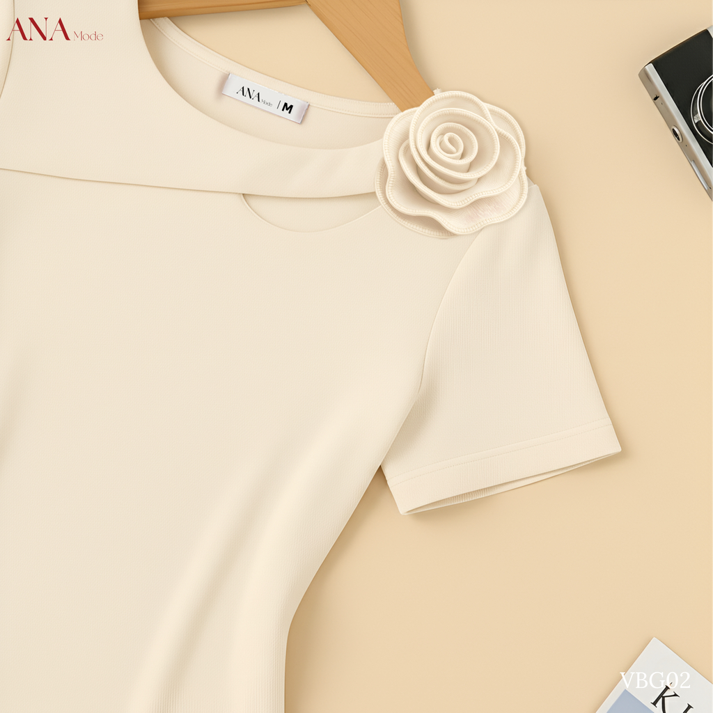 Áo Thun Đính Hoa Trung Niên ANA Mode Chất Liệu Cotton Thanh Lịch Đi Tiệc Quà Tặng Mẹ AT25VBG02