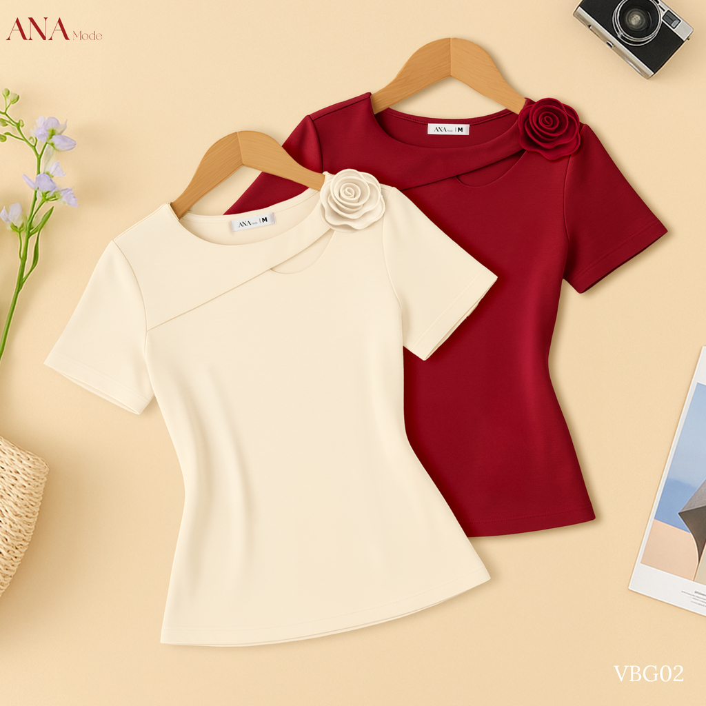 Áo Thun Đính Hoa Trung Niên ANA Mode Chất Liệu Cotton Thanh Lịch Đi Tiệc Quà Tặng Mẹ AT25VBG02