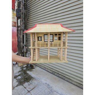 Mô hình nhà sàn Bác Hồ làm từ nan trúc mái nhà rộng 43cm