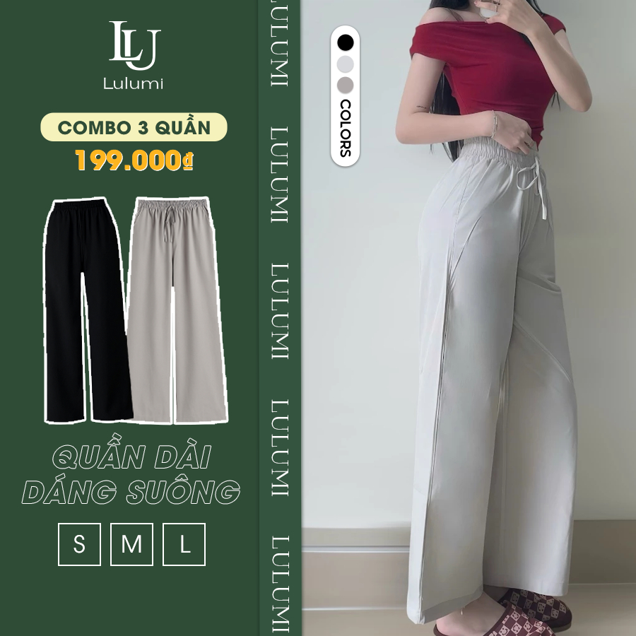 Quần Dài Ống Rộng Có Dây Phối Dáng Suông, Quần Ống Suông Cạp Chun Lưng Cao Cho Nữ Vải Kaki Gió Hàn Thu Đông-QD001