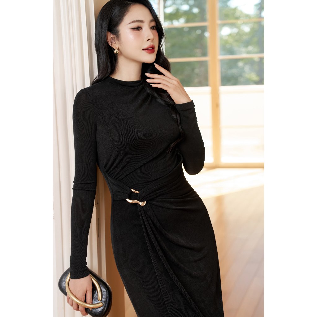 Đầm xoắn eo  ELLA DORA đắp tà tay dài thiết kế phong cách thanh lịch sang trọng [D265]