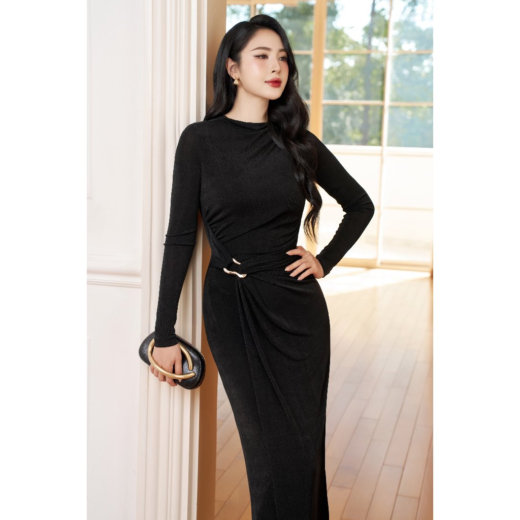 Đầm xoắn eo  ELLA DORA đắp tà tay dài thiết kế phong cách thanh lịch sang trọng [D265]