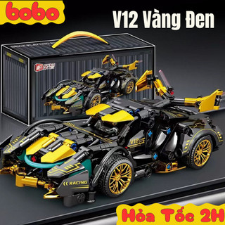 [Có Sẵn] Đồ Chơi Mô hình Lắp Ráp Siêu Xe Ôtô V12 Vàng Đen Cao Cấp Quà Tặng Xếp Hình Trí Tuệ Cho Trẻ Bảo Hành Bởi Bobotoy