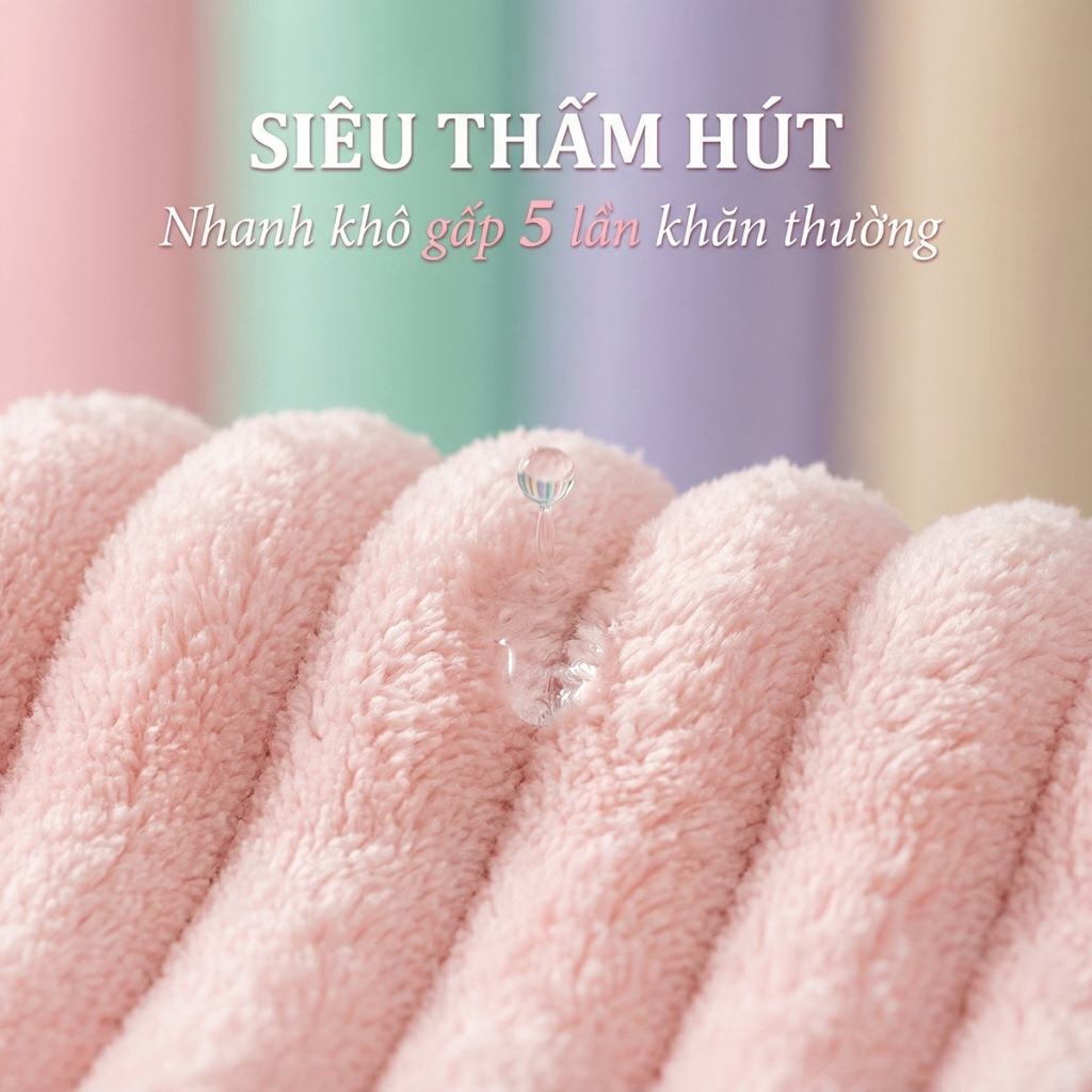 Mũ Quấn Tóc Lông Dệt Sóng Siêu Thấm Hút, Khăn Ủ Tóc Nhanh Khô Lau Tóc Mềm Mại Giảm Hư Tổn Tóc