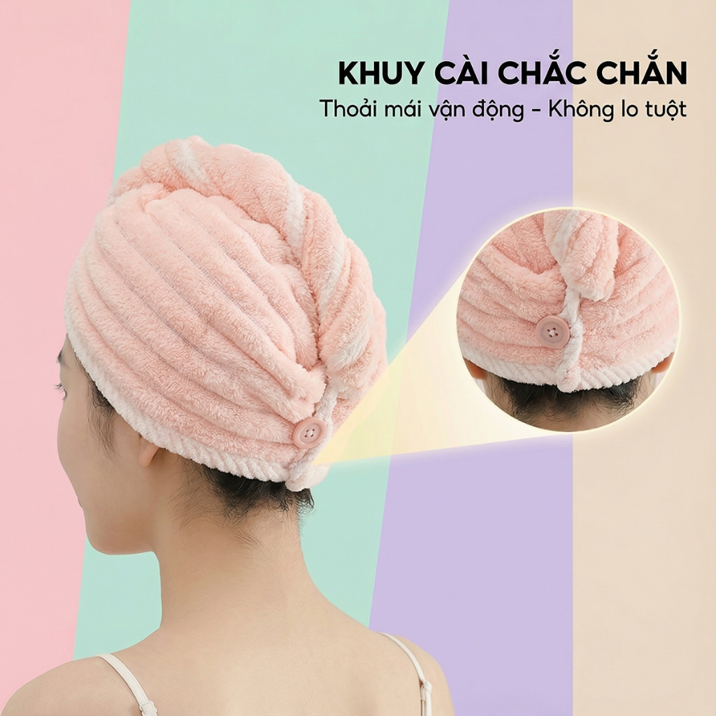 Mũ Quấn Tóc Lông Dệt Sóng Siêu Thấm Hút, Khăn Ủ Tóc Nhanh Khô Lau Tóc Mềm Mại Giảm Hư Tổn Tóc