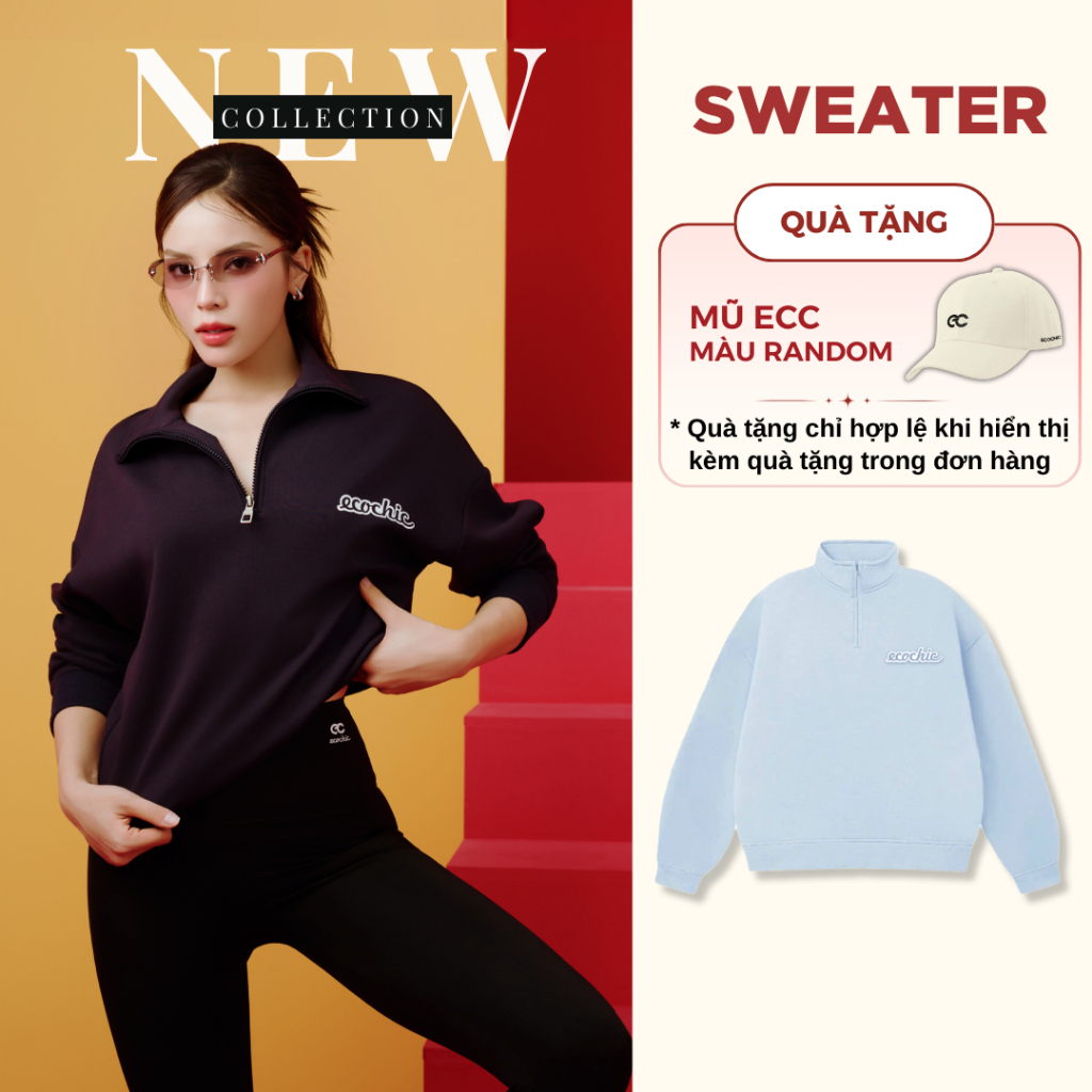Áo Sweater ECOCHIC BASIC HALFZIP SWEATSHIRT VERSION 1 + 2 Chất Liệu Cao Cấp Chính Hãng B092 B189