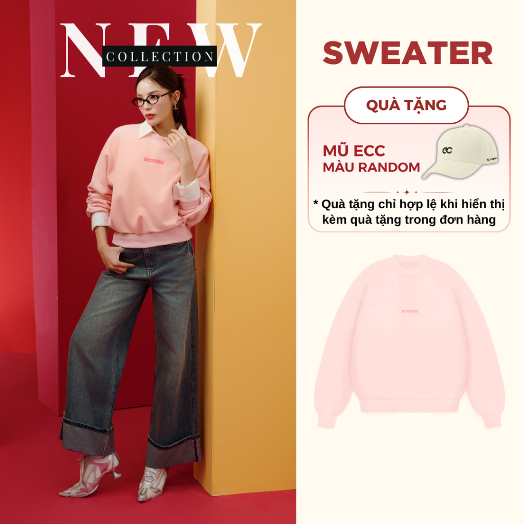 Áo Sweater Nỉ ECOCHIC Basic Cổ Tròn Logo Ngực Chất Liệu Cao Cấp Mềm Mịn Chính Hãng B192