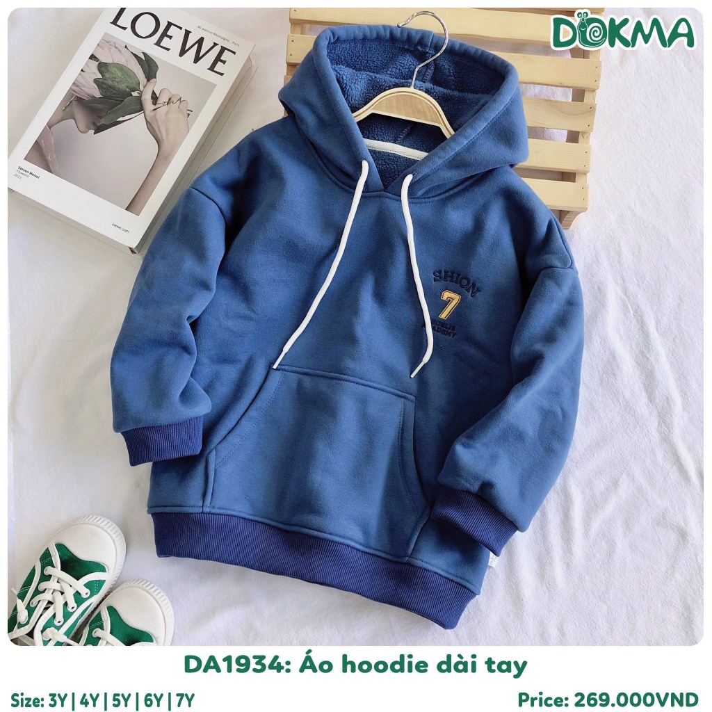 (12-23kg) Áo Hoodie Nỉ Dày Lót Lông Size Nhí Hoạ Tiết Đáng Yêu Cho Bé Dokma DA1934