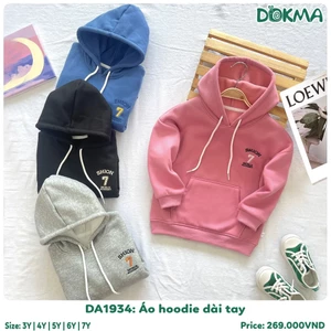 Áo Hoodie Nỉ Dày Lót Lông Size Nhí Hoạ Tiết Đáng Yêu Cho Bé Dokma DA1934