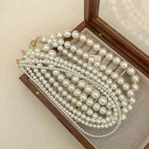 Chocker vòng cổ hạt trai đá , dây chuyền hạt bẹt NGỌC TRAI ĐÁ mang áo dài Nặng Tay móc mạ vàng 24k không gỉ