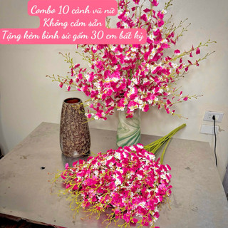 tặng Bình- Combo 10,15 Cành hoa vũ nữ Nhân tạo -hoa vải lụa-hoa lan phúc Thịnh-bình hoa trang trí- derco cao cấp