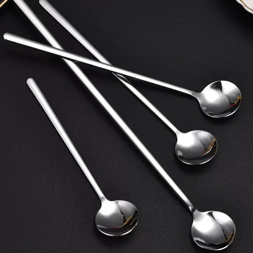 Thìa inox, muỗng cà phê inox, thìa dài uống trà, sinh tố thép không gỉ màu bạc sang trọng, tinh tế nhiều kích thước -C51