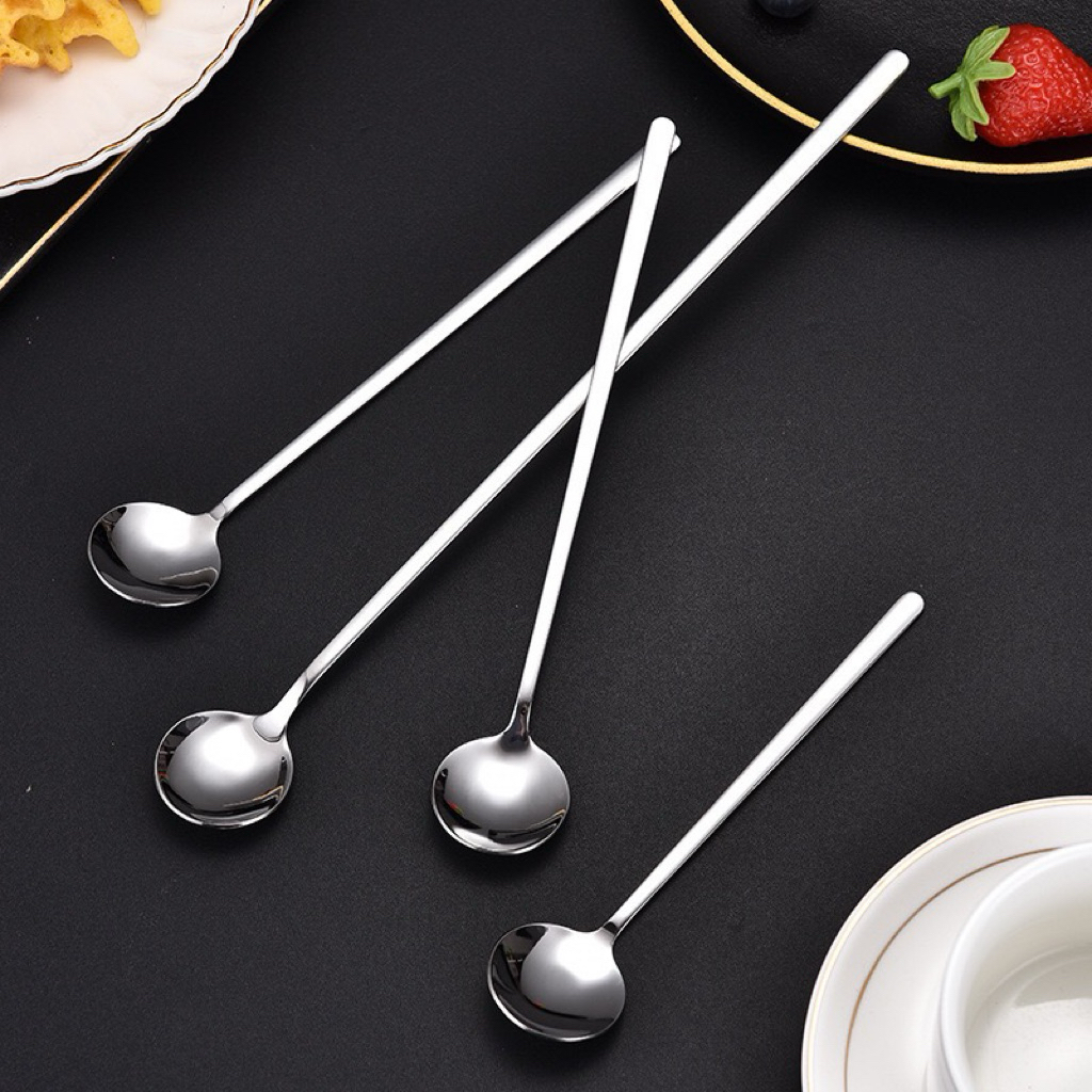 Thìa inox, muỗng cà phê inox, thìa dài uống trà, sinh tố thép không gỉ màu bạc sang trọng, tinh tế nhiều kích thước -C51