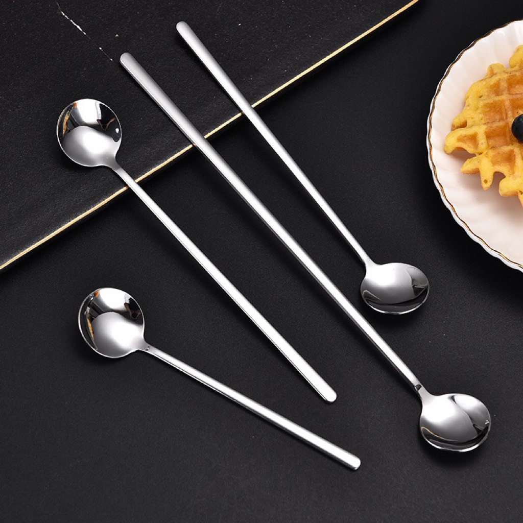 Thìa inox, muỗng cà phê inox, thìa dài uống trà, sinh tố thép không gỉ màu bạc sang trọng, tinh tế nhiều kích thước -C51