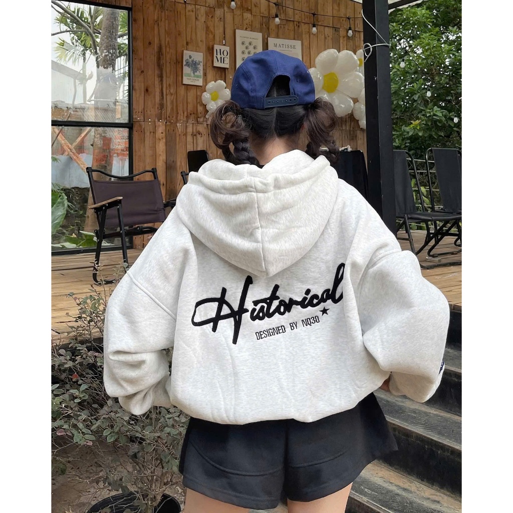 Áo Khoác Hoodie ZIP thêu chữ HISTORICAL  chất vải nỉ bông dày dặn, form boxy unisex thu đông khoác ngoài