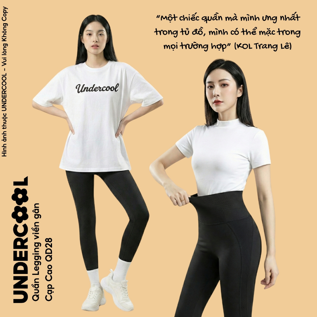 Quần Legging Dài UNDERCOOL Nữ Cạp Cao Gen Bụng Viền Gân Tập Gym Yoga Chất Liệu Su Đúc Định Hình Nâng Mông QD28