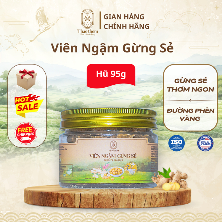 Viên Ngậm Gừng Thảo Thơm, Hũ 95Gram Tiện Lợi, Làm Ấm Cơ Thể, Giải Cảm, Chống Say Tàu Xe