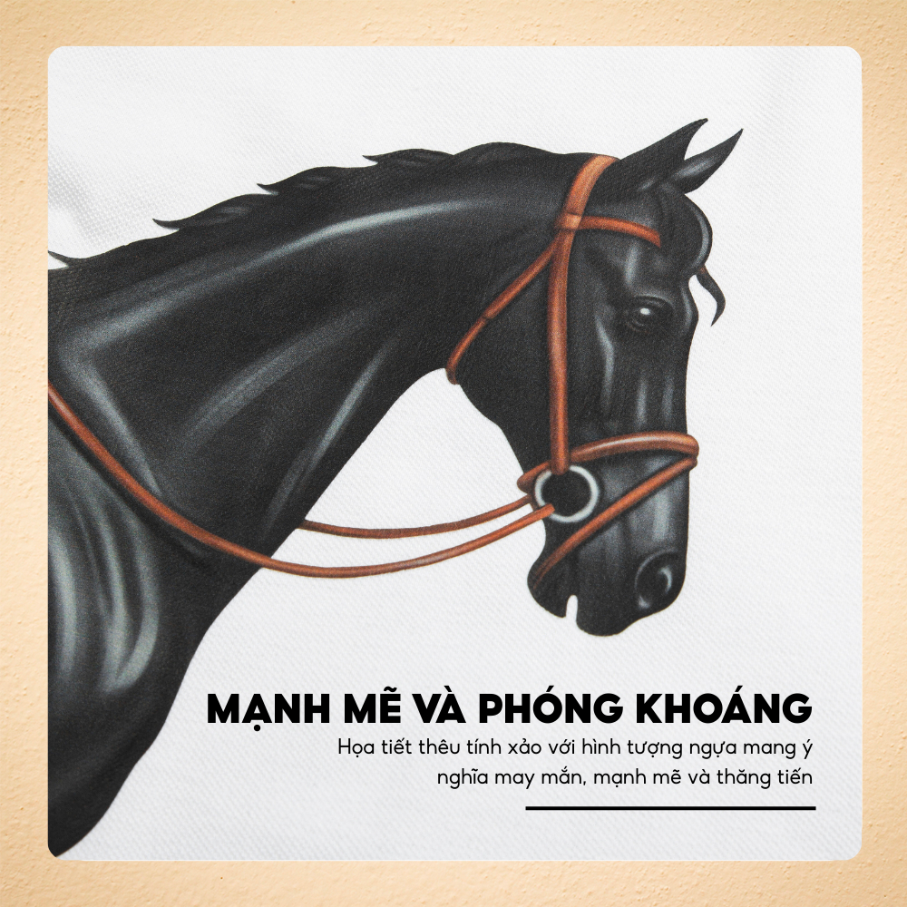 Áo Polo AKHAL nam họa tiết in hình ngựa sắc nét, độc đáo, form regular fit vừa vặn, tay viền đen - FEAER