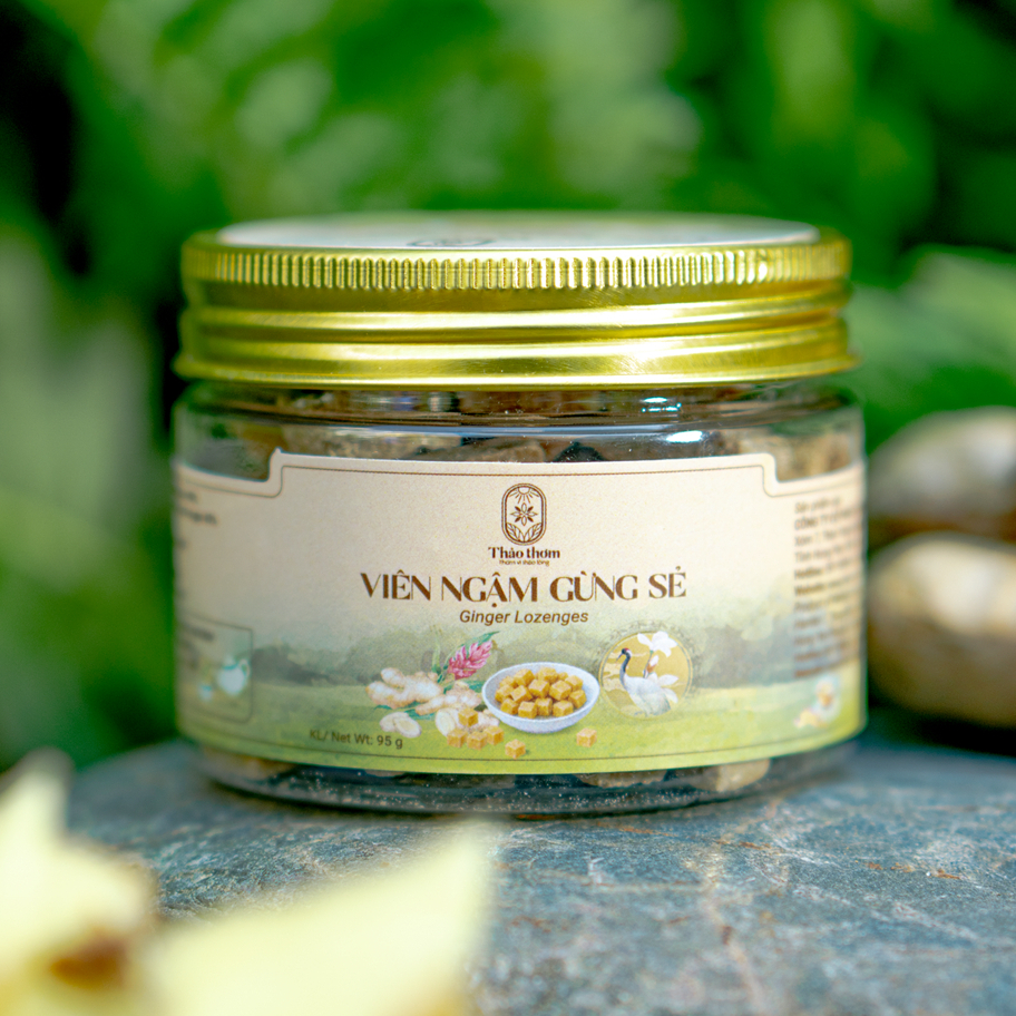 Viên Ngậm Gừng Thảo Thơm, Hũ 95Gram Tiện Lợi, Làm Ấm Cơ Thể, Giải Cảm, Chống Say Tàu Xe