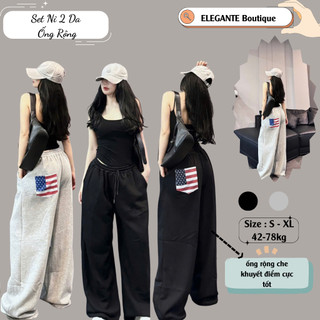Set Nỉ  Ống Rộng ELEGANTE Phối Túi  Chất Liệu Nỉ 2 Da Sang Chảnh, Che Khuyết Điểm Đôi Chân Cực Tốt