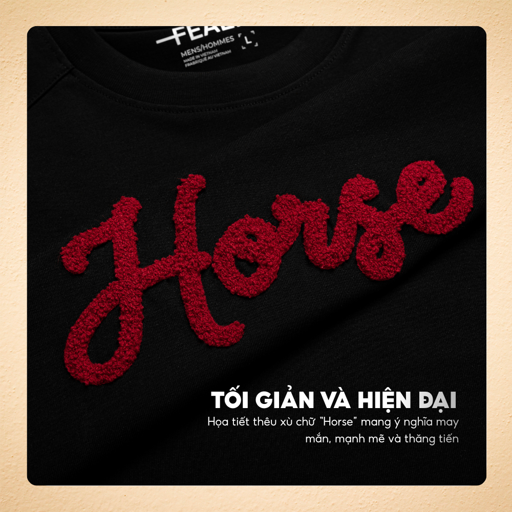 Áo thun HORSE thêu xù 3D nổi bật, năng động, trẻ trung, chất cotton tự nhiên mềm mịn thoáng mát - FEAER