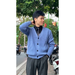 Áo khoác len nam Cardigan Hàn Quốc màu Xanh len cao cấp dày mềm mịn ABABA cardigan-xanh