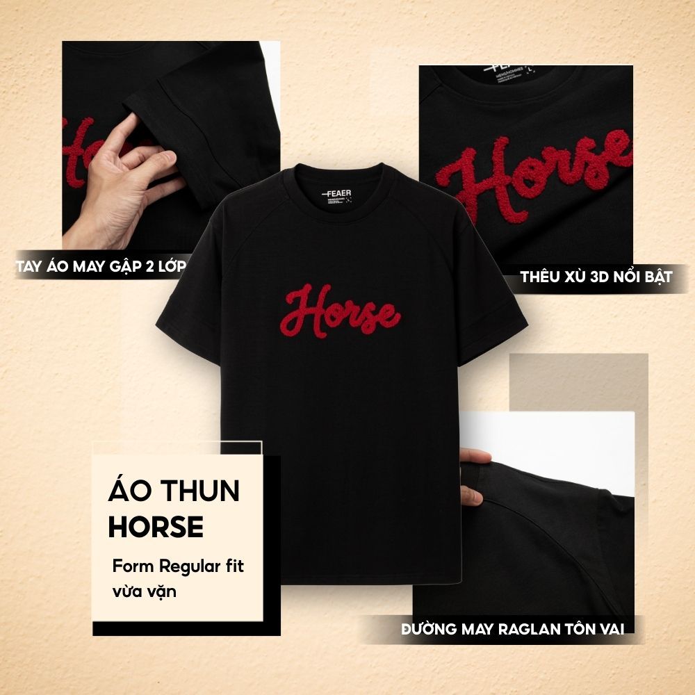 Áo thun HORSE thêu xù 3D nổi bật, năng động, trẻ trung, chất cotton tự nhiên mềm mịn thoáng mát - FEAER