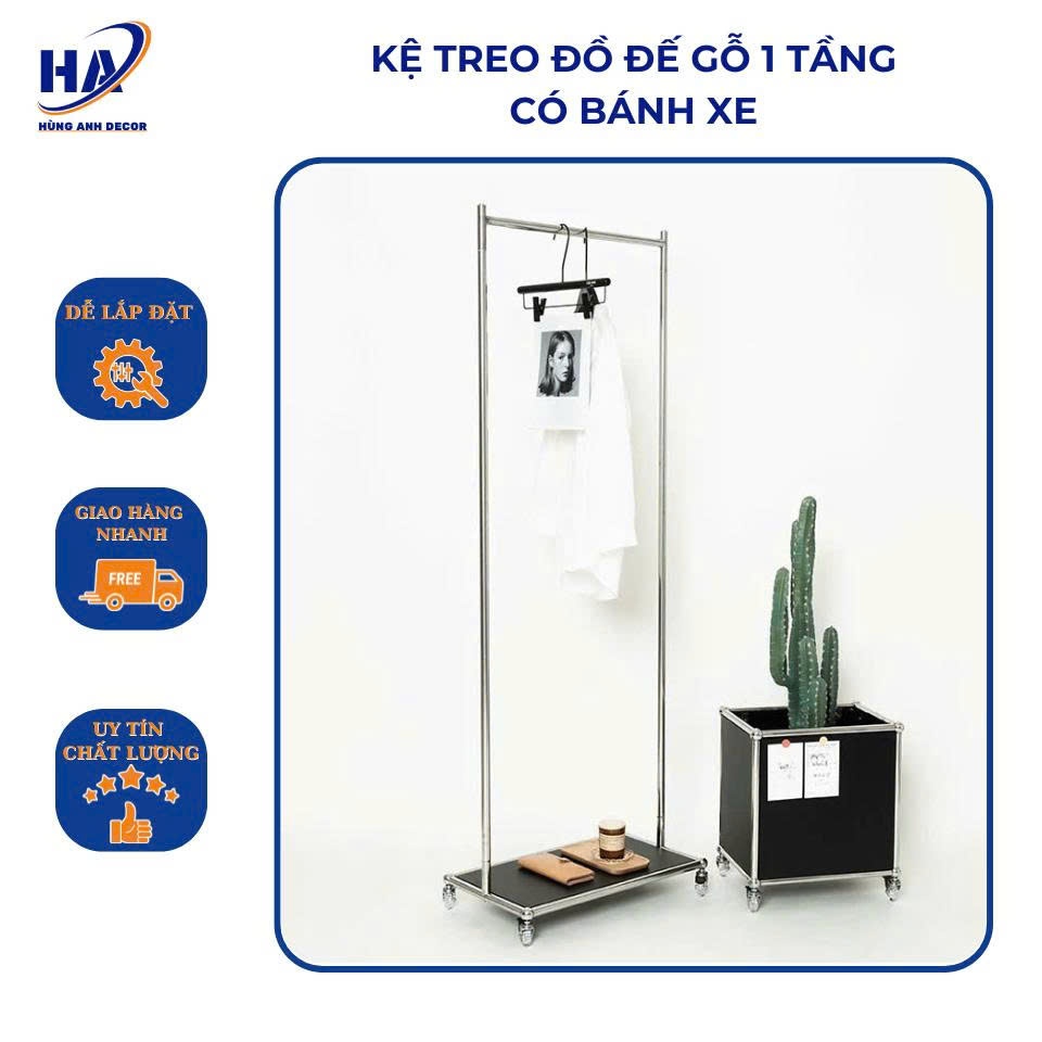 Sào treo quần áo inox 304 kết hợp đế gỗ có bánh xe- Kệ treo đồ cao cấp ...