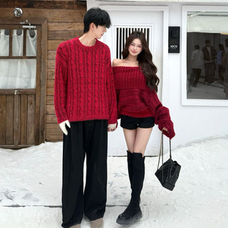 Set áo len couple đồ đôi tông đỏ tông màu lễ hội