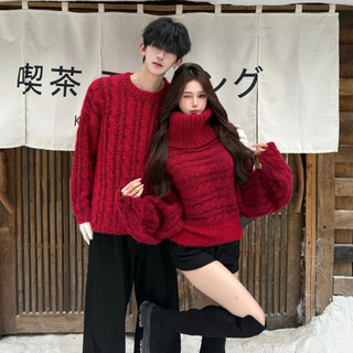 Set áo len couple đồ đôi tông đỏ tông màu lễ hội