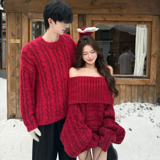 Set áo len couple đồ đôi tông đỏ tông màu lễ hội
