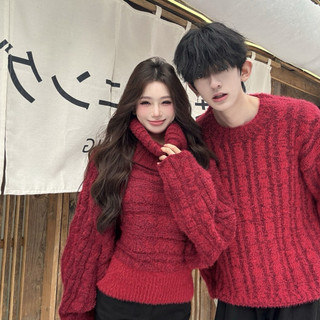 Set áo len couple đồ đôi tông đỏ tông màu lễ hội