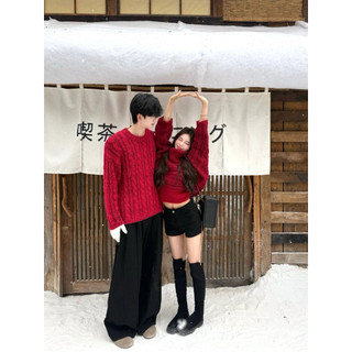 Set áo len couple đồ đôi tông đỏ tông màu lễ hội