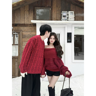 Set áo len couple đồ đôi tông đỏ tông màu lễ hội