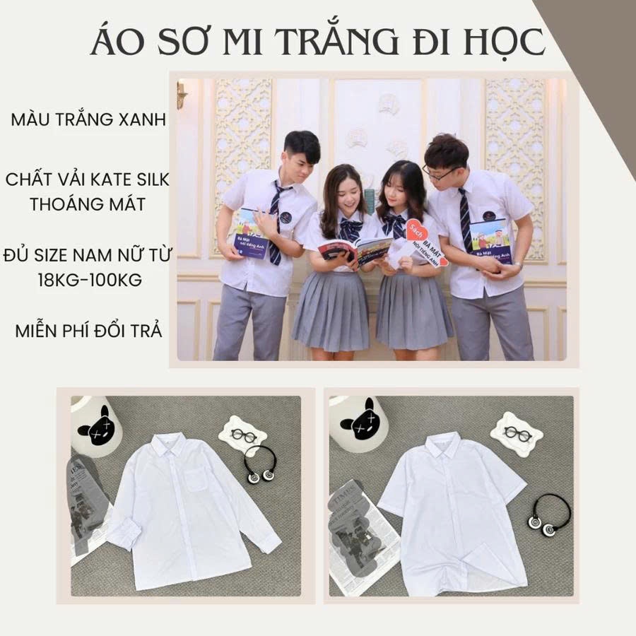 Giá Xưởng Áo Sơ Mi Trắng Học Sinh, Áo Đi Học Cộc Tay, Dài Tay Cho Nam Nữ Đủ Độ Tuổi học sinh